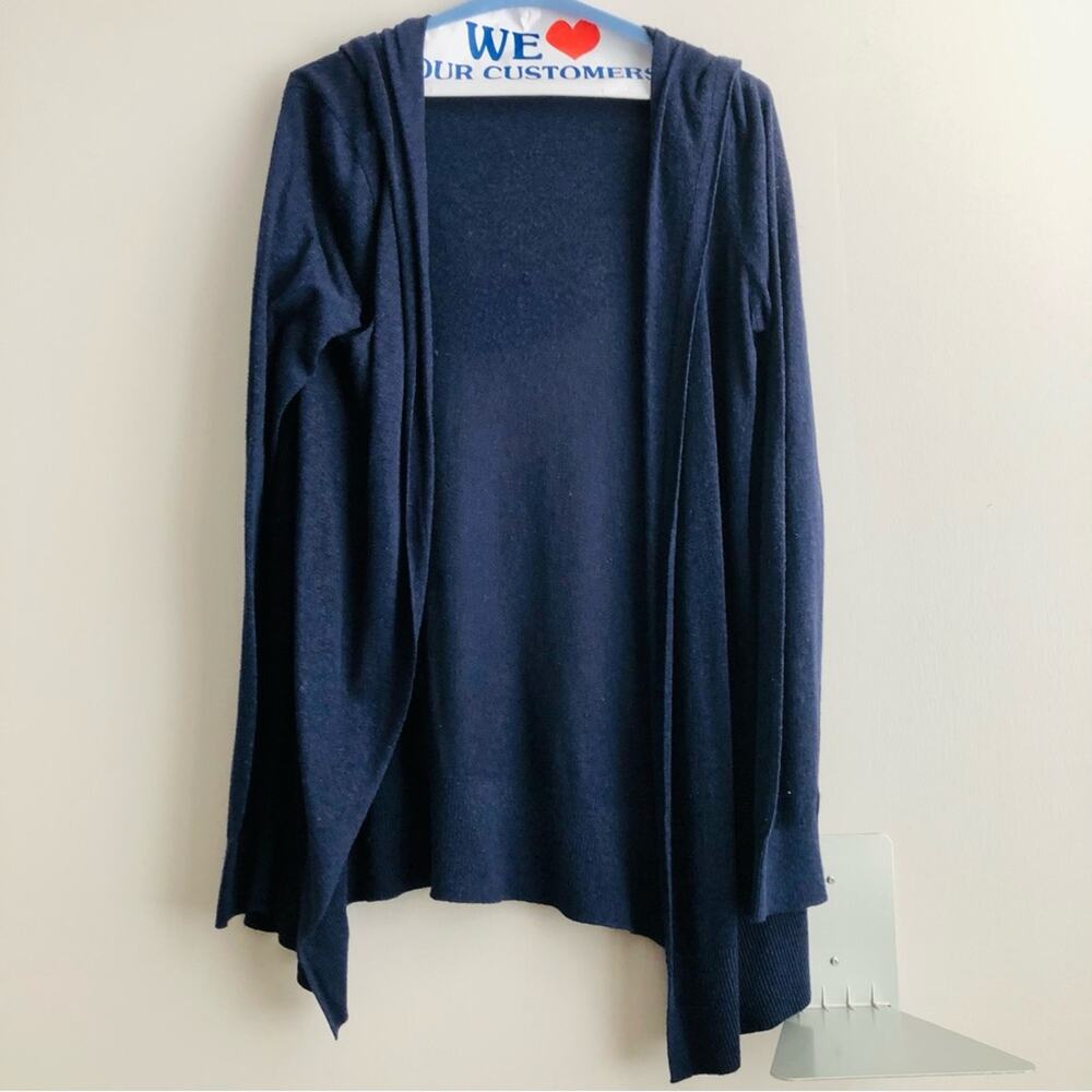 Cynthia Rowley Open Hooded Linen Blend Navy Blue Duster Cardigan Women’s Size S - Picture 6 of 6